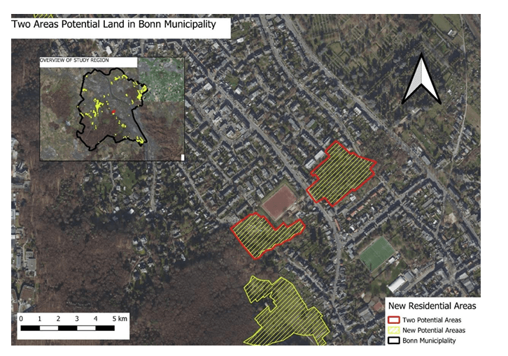 MCA suitability map highlighting potential residential areas