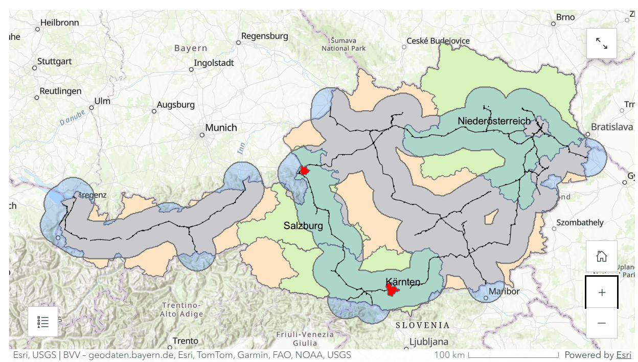 Austria site suitability map showing scored candidate zones